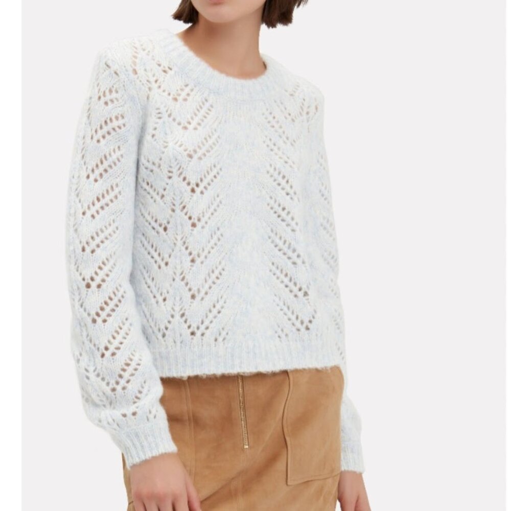 Intermix Open Knit Alpaca Wool Blend Crewneck Sweater in Blue Cozy Women's M